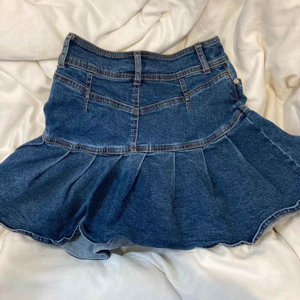 Jean pleated flared mini skirt - Picture 3 of 3